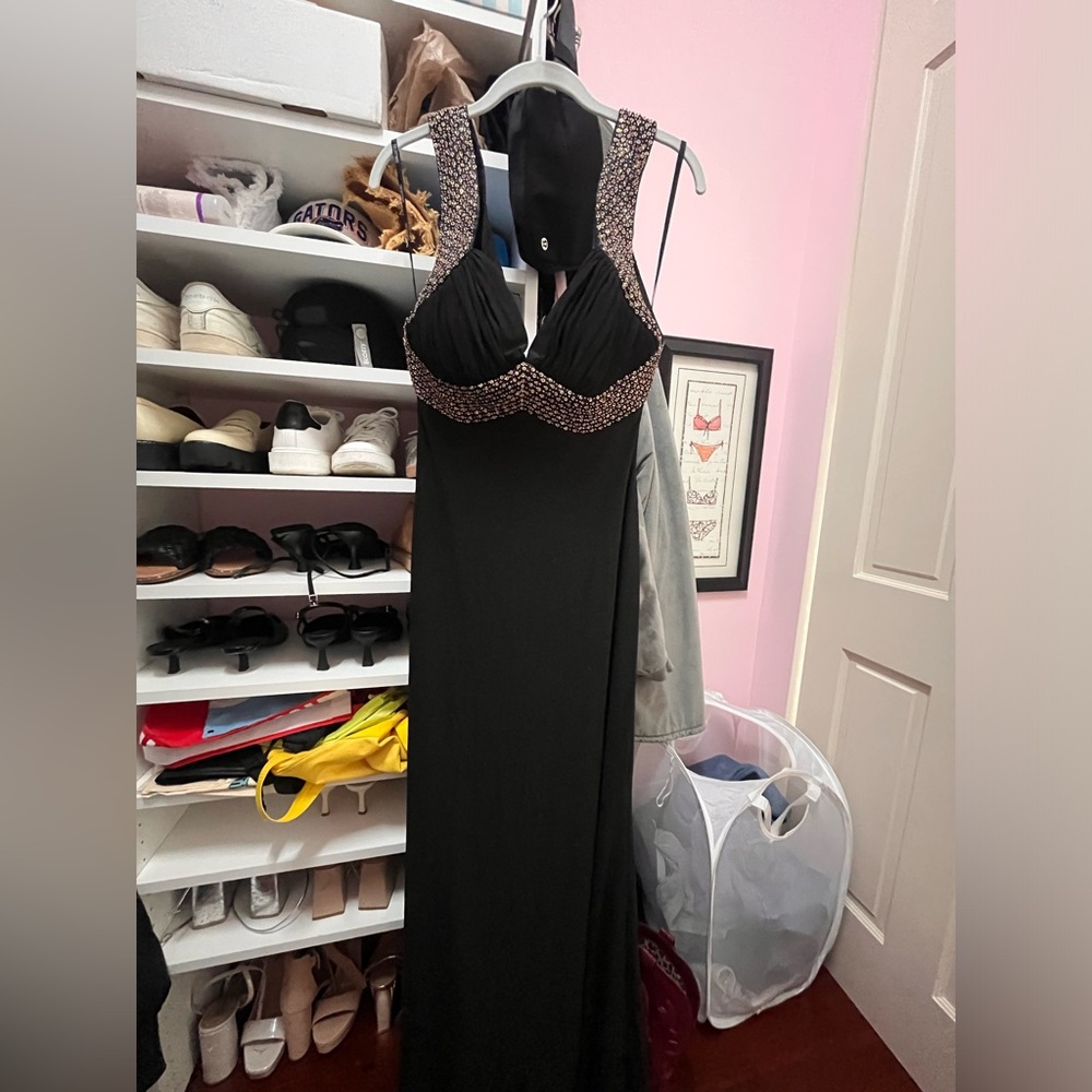 Night Way Collections Black and Gold Backless Dress